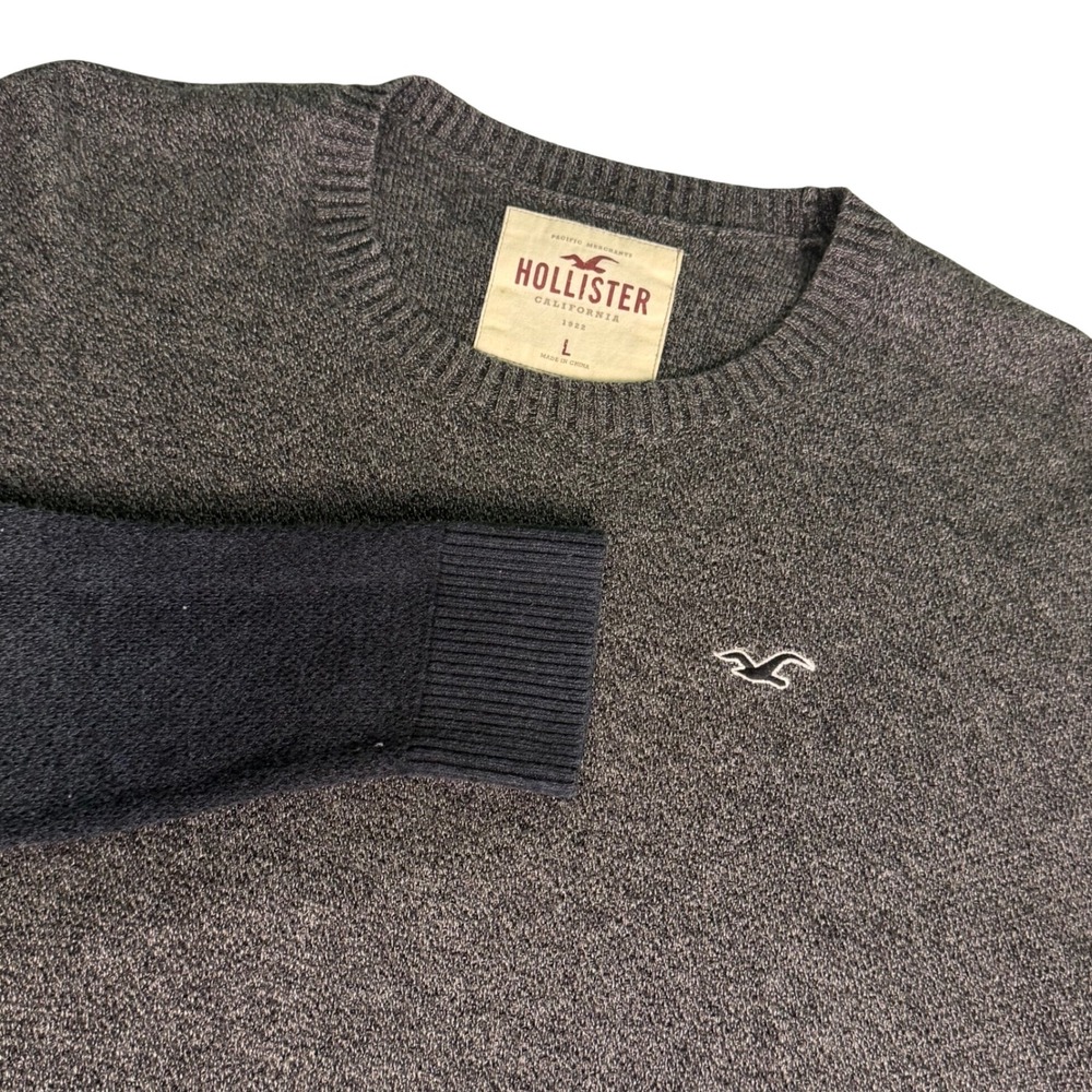 Hollister Mens L Sweater Grey Ombre Crew Neck Gradient Marled Knit Logo